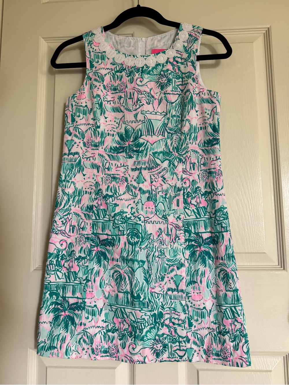 Gorgeous Girls Lilly Pulitzer Pink & Teal Tropical Print & Lace Sleeveless Dress